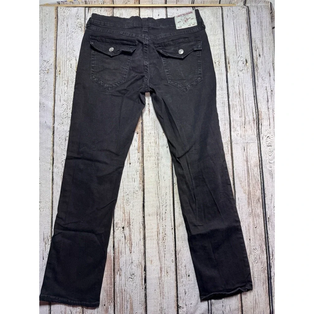 True Religion Ricky‎ Relaxed Straight Black Button Flap Pocket Jeans 36x32
